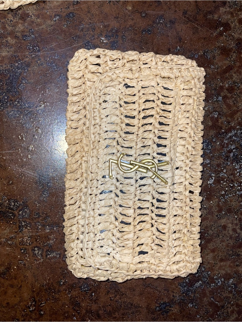 Saint Laurent Beige Crochet Tote with Metallic Logo and Pouch - Picture 3 of 12